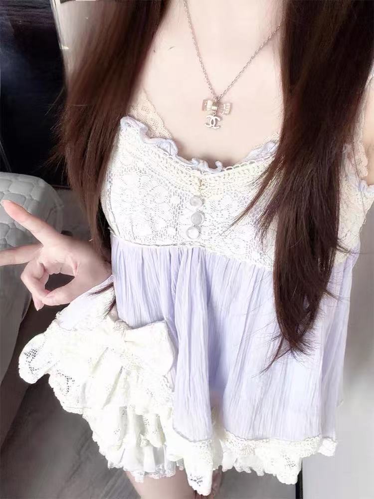 코켓 료상가타 돌코어 일본 빈티지 2피스 세트 여성용  - Lace Trim Cami 리뷰 및 가격