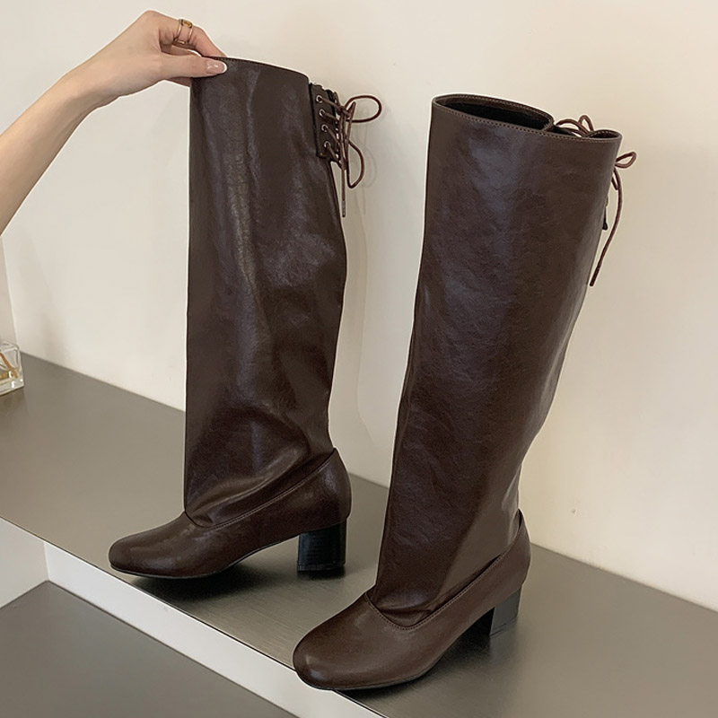 2027 신상 겨울 패션 디자인 레이스업 라운드 토 니 - Women'S Fashion Knee High Boots 리뷰 및 가격